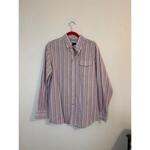 Cremieux Classics Mens Large Seersucker Striped Button Down Shirt Multi Color L